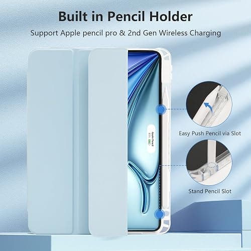 Ruizextech Case for iPad Air 11 Inch M3 2025/M2 2024, iPad Air 5th/4th Generation 10.9" Case 2022/2020, Slim Hybrid Protective Cover with Pencil Holder, Anti-Yellowing Clear Back Shell, Light Blue thumbnail 5