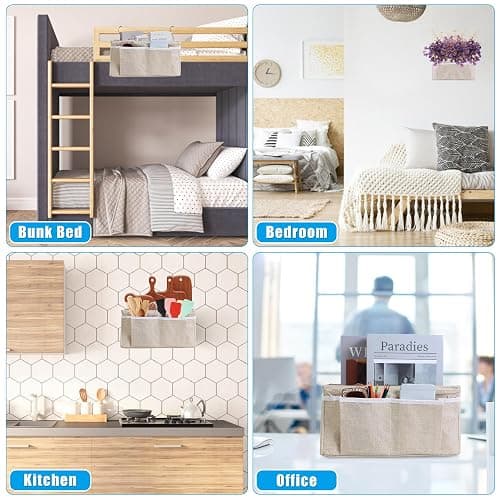 Muximud Bedside Caddy Bedside Storage Organizer, 2 Pack Wall Hanging Storage Bag for Bunk bed Hospital Beds Dorm Bed Rails, Holders Books Glasses Phones Magazine(Beige) thumbnail 4