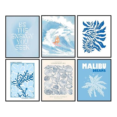 Blue Beach Coastal Wall Decor - 8x10 Inches Set of 6 UNFRAMED Cowgirl Granddaughter Posters & Prints - Ocean Nautical Surfboard Neutral Wall Art - Aesthetic Summer Minimalist Abstract Beachy Wall Art (8x10" Beach Poster) - Image 1