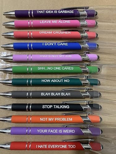 PASISIBICK 12 Pieces Funny Sarcastic Ballpoint Pens, Office Snarky Touch Screen Stylus Pen Encouraging, Black Ink (12 Color,Negative) thumbnail 6