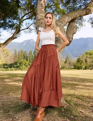 Scarlet Darkness Long Skirts for Women Renaissance Costume Pirate Maxi Skirt Plus Size with Pockets thumbnail 7