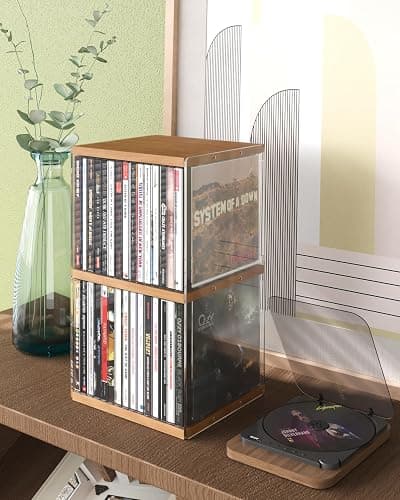 AREAJD Retro Walnut-colored MDF CD Holder Desk Rack Organizer, Cute Holds 30 CD Case, Cd Holder Stand, CD Storage/Shelf/Tower/Stand Dollar, Fit for Theatre Room - Image 1