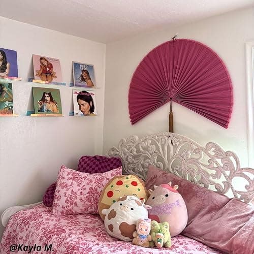 ChumDecor Fan Wall Decor,Large Bamboo Fan Wall Art for Boho Hanging Headboard,Decorative Folding Fan for Over Bed Decorations, (Pink, 31inch) thumbnail 9