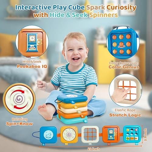 Montessori Toys for Baby 6-12 Months: Sensory Activity Cube with Fine Motor Skills - Travel Busy Board Busy Cube Gifts for 1 Year Old Boy Girl thumbnail 8