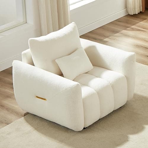 Wrofly Boucle Cloud Single Sofa Chair, Deep Seat with Pillow, Beige White | Deep-seat boucle chair with pillow, metal trim, sturdy frame (250lb), easy assembly. Great for living room - Image 1