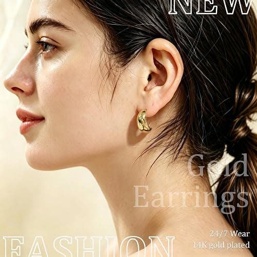 Wgoud Chunky Gold Hoop Earrings thumbnail 2