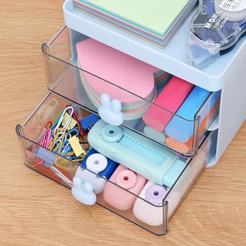 LETURE Small Desk Organizer With Drawer, Office Desktop Storage Box, Business Card/Pen/Pencil/Mobile Phone/Stationery Holder Storage Box, Makeup Organizer for Office School Home (Blue) thumbnail 6