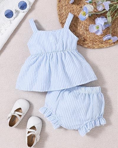 AuralBabe Newborn Baby Girl Clothes Summer Outfits Infant Ruffle Sleeveless Cute Bow Tank Tops 3 6 12 18 Months thumbnail 6