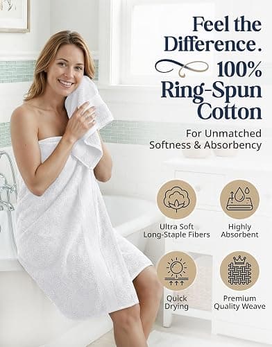 LANE LINEN Bath Towel Set 100% Cotton 16 Piece Soft Absorbent - White | Cotton Bath Towels, Soft & Durable, Ring-Spun, Ideal for the Home & Spa, with OEKO-TEX thumbnail 2