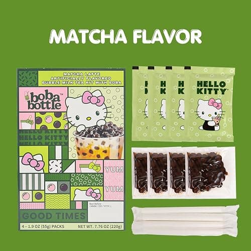 Hello Kitty Instant Boba Milk Tea Variety Kit, Brown Sugar, Taro, Match Flavor, with Taiwan Tapioca Pearls, Paper Straws Included (12 Servings) thumbnail 5