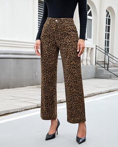 luvamia Wide Leg Jeans Woman Trendy High Waisted Leopard Cheetah Print Ankle Length Stretchy Denim Pants with Pockets thumbnail 8