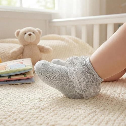 VINIKNIKA 6 Pairs Baby Girls Socks - Newborn Ruffle Lace Princess Frilly Knit Cotton Socks thumbnail 2