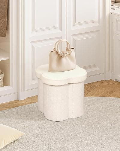 B FSOBEIIALEO Storage Ottoman Cube, Flowers Shaped Ottomans with Storage Foot Stool Footrest for Lving Room, Boucle Ottoman Seat for Dorm Room,Faux Teddy Fur,White 12.6"x12.6"x12.6" thumbnail 7