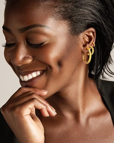 Adoyi 9 Pairs Gold Hoop Earrings Set for Womens Twisted Huggie Hoops Earrings 14K 18K Gold Plated for Girls Valentines Mother's Day Birthday Gifts Lightweight thumbnail 3