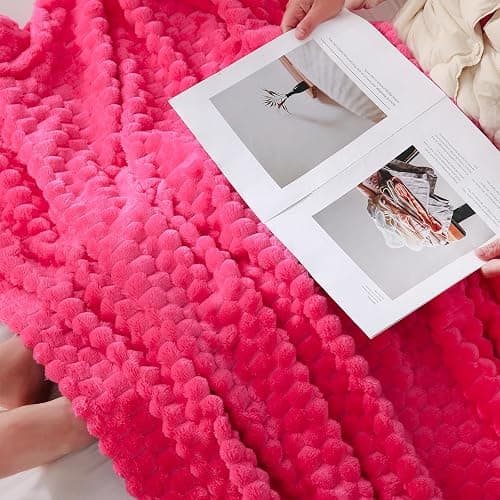 Puncuntex Hot Pink Throw Blanket 50"×60" inches Gifts for Mom Fuzzy 3D Jacquard Decorative Flannel Fleece Super Soft Plush Cozy Blanket for Couch Sofa Chair Lightweight thumbnail 2