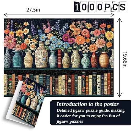 Wildflower Puzzles for Adults 1000 Pieces, PICKFORU Vintage Flower Book Puzzle, Wildflower Pages Jigsaw Puzzle for Book Lover, Floral Art Bookshelf Library Puzzles thumbnail 3