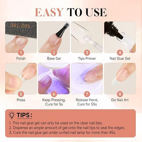 UNA GELLA Gel Nail Glue, Solid Nails Gl ue Gel 40g Lamp Curing Needed Soak Off G LUE Strong Nail G LUE G el for Acrylic Fake Nails Tips Extension Press On Nails for Gelly Tips thumbnail 6