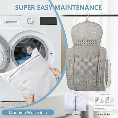 Full Body Bath Pillow, Luxury Bath Cushion with 192 Suction Cups, Bath Pillows for Tub for Head and Neck Support, with Laundry Bag White, 51" x 16" thumbnail 6