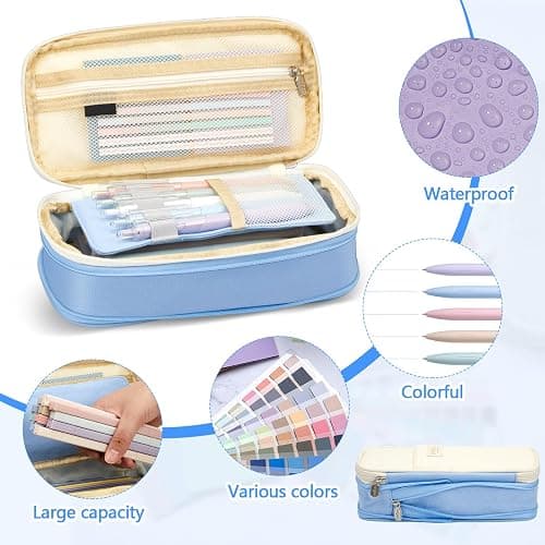 Trandraft 135 Pcs Book Annotation Kit with Pencil Case, 12 Pastel Highlighters, 11 Gel Pens, Fine Marker, 300 Transparent Sticky Notes, 2640 Index Tabs, Bible Study Supplies Kit(Classic,Light Blue) thumbnail 4