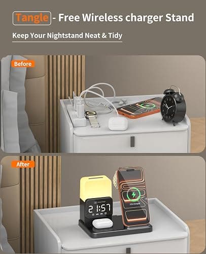 6-in-1 Wireless Charging Station, Charger Stand for Apple Multiple Devices, for iPhone 17 16 15 14 13 12 Pro Max Watch Airpods, Wireless Charger iPhone Charging Station with Night Light/Alarm Clock thumbnail 7