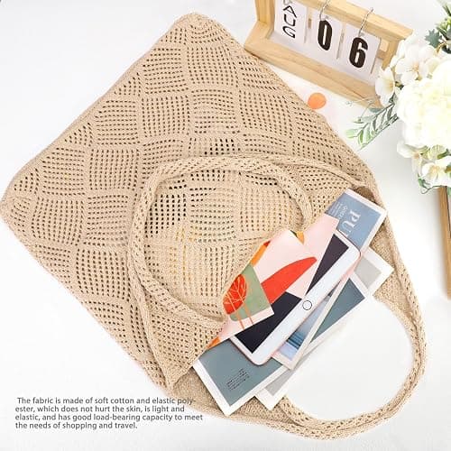 hatisan Crochet Bags for Women - Summer Beach Tote, Aesthetic Hippie Knit Bag thumbnail 6