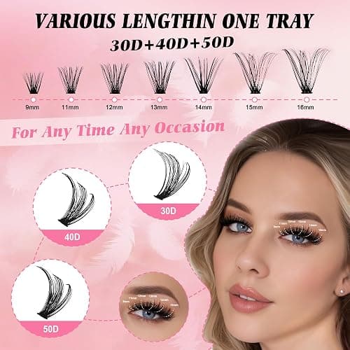 Lash Extension Kit, DIY Eyelash Clusters Kit with Lash Bond and Seal Glue Waterproof, Eyelashes Remover for Lash Cluster Extensions Kit for Beginner,Lashes Applicator Tool (30D40D50D) thumbnail 3