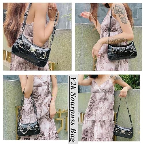 FONETTOS Punk Bag, Sourpuss Gothic Tote Purse Y2K Cool Style Trendy Women Shoulder Bags Rock Fashion Girls Handbag thumbnail 6