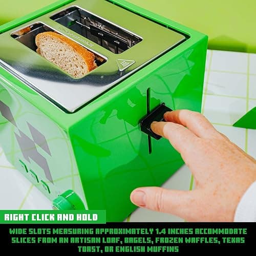Minecraft Green Creeper 2-Slice Toaster For Bagels, Waffles, and Breads | Features 6 Settings With Defrost Option | Imprints Creeper Symbol On Bread thumbnail 6