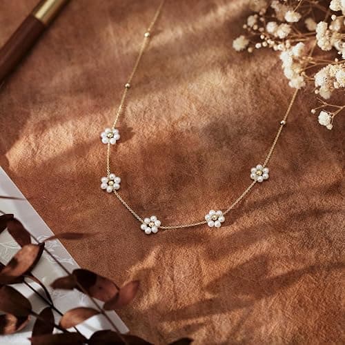 Ursteel Stocking Stuffers for Women Teen Girls, Dainty 14K-Gold-Plated Necklace for Women CZ Clover Butterfly Necklace Pearl Flower Station Necklaces for Women Teen Girl Christmas Gifts for Grandkids thumbnail 6