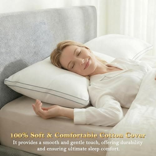 Homotive Feather Pillows Queen Size Set of 2 Goose Down Pillows with 100% Breathable Cotton Cover, Hotel Collection Bed Pillows for Sleeping, Soft Support for Back, Stomach and Side Sleepers thumbnail 7