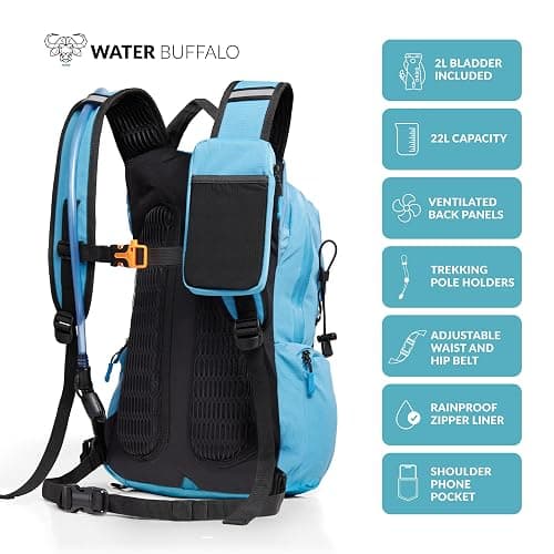 Water Buffalo Hydration Backpack - Sherpa 22L Hiking Backpack with Water Bladder - Water Backpack for Hiking with Waterproof Zippers, Phone & Pole Holders thumbnail 2