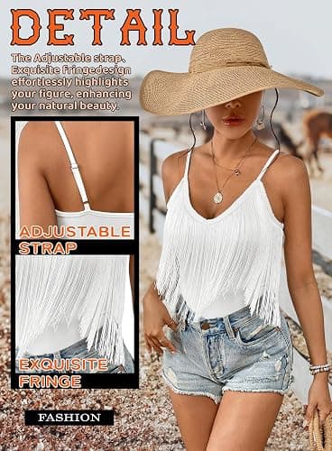 Womens Western Cowgirl Fringe Top - Country Concert Outfits Festival Tassel Hem Boho Rodeo Camisole Rave Tank Shirt thumbnail 4