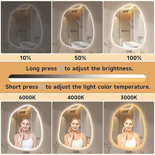 Hasipu Irregular Bathroom Vanity Mirror - 25"x19" LED Asymmetrica Mirror with Lights, Abstract Bathroom Mirrors with Backlit, Anti Fog, Memory Function，3 Colors and Dimmable Light,Horizontal/Vertical thumbnail 5