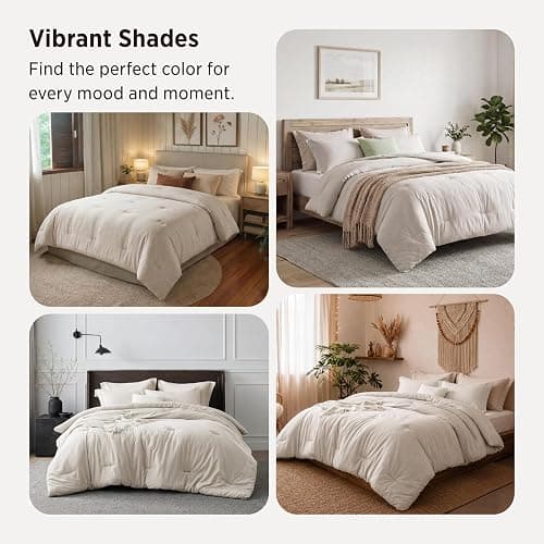 Bedsure Full Size Comforter Set, Soft Cationic Dyed Bed Set 3 Pieces | Beige, Breathable, Comfortable for All Season, Skin-Friendly, Melange, Home Decor Gift, Bedding Set, Cozy for Bedroom, Modern thumbnail 8