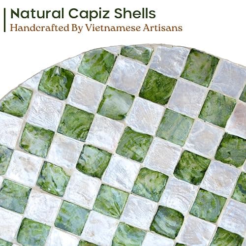 CHI AN HOME 12" Checkered Lazy Susan for Tabletop, Handcrafted Mother of Pearl Turntable Organizer for Kitchen Counter, Coffee Table, Bathroom, Dining or Organizing (Pistachio Green) thumbnail 2
