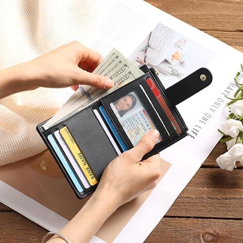 GAEKEAO Small Wallet for Women Slim Bifold Leather Card Holder Wallets Zipper Pocket Change Purse with ID Window Keychain thumbnail 2