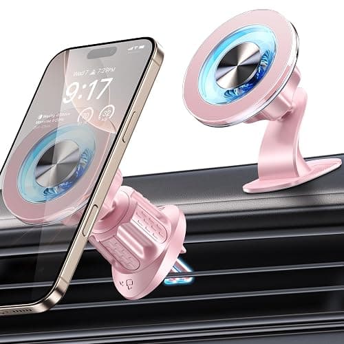 Coneclat for MagSafe Car Mount Magnetic Phone Holder for Car [2025 Upgraded 22X Magnets & Double-Hooks] Phone Holders for Your Car Stand for Dashboard Vent GPS for iPhone 17/16/15/14/13 Android-Pink - Image 1