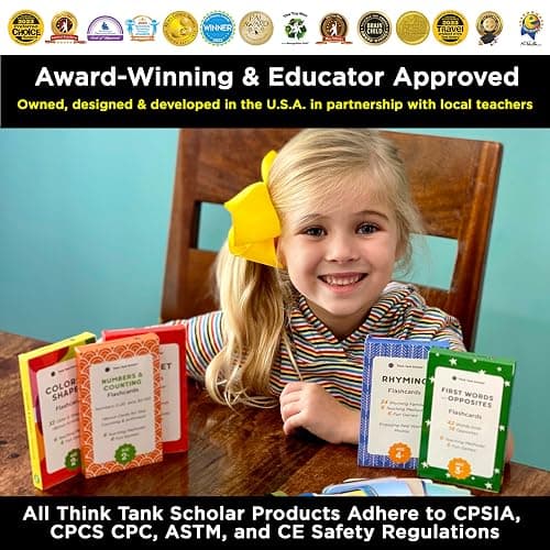 Award-Winning Flash Cards for Preschool & Kindergarten – 5-Deck Set, 180 Jumbo Cards – Learn Alphabet, Numbers, Colors, Shapes, First Words, Opposites & Rhyming – for Kids Ages 2–5 thumbnail 4