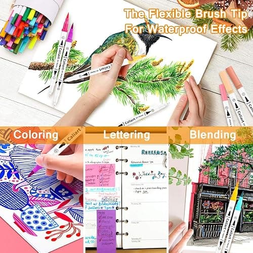 Caliart 34 Double Tip Brush Pens Art Markers, Artist Fine & Brush Pen Coloring Markers for Adult Book Cards Drawing Craft Kit Teacher Office Supplies thumbnail 8