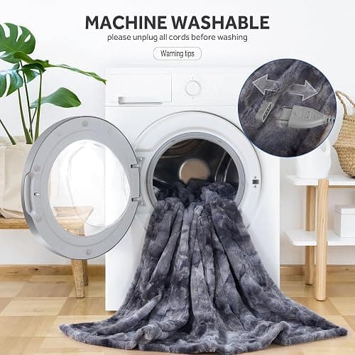 Warmrest Electric Blanket Heated Throw Blanket Soft 𝐅𝐚𝐮𝐱 𝐅𝐮𝐫, 𝟏𝟑𝟎𝐱𝟏𝟔𝟎 𝐜𝐦 - 6 Heat Levels Fast Heating, 1 to 10 Hours Auto-Off Detachable Controller Machine Washable Grey thumbnail 6