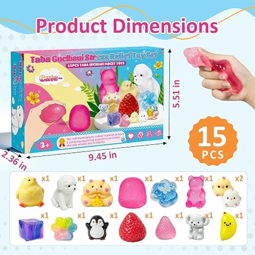 15pcs Taba Squishy Toys Kit, Squishy Fidget Toys for Kids & Adults, Kawaii Squishies Stress Relief Squeeze Toys Classroom Party Favors for Kids 4-8 8-12, Sensory Fidget Birthday Gifts for Boys & Girls thumbnail 3