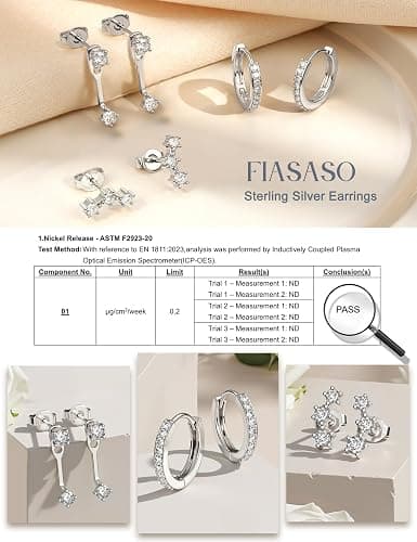 FIASASO 3 Pairs 925 Sterling Silver Hypoallergenic Earrings for Women Trendy - 14K Gold Plated Stud Hoop Cartilage Earrings Set Small Earring Stacks for Sensitive Ears Non Tarnish Dainty Silver Earring thumbnail 3