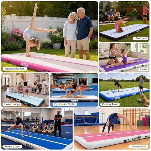 AWSUM Inflatable Gymnastics Mat 6.6ft/10ft/13ft/16ft/20ft/23ft Tumble Track | Air Gymnastics Tumbling Tracks 4/8 inches Thick with Electric Pump for Training Cheerleading Yoga Home Gym Outdoor Park Use thumbnail 2