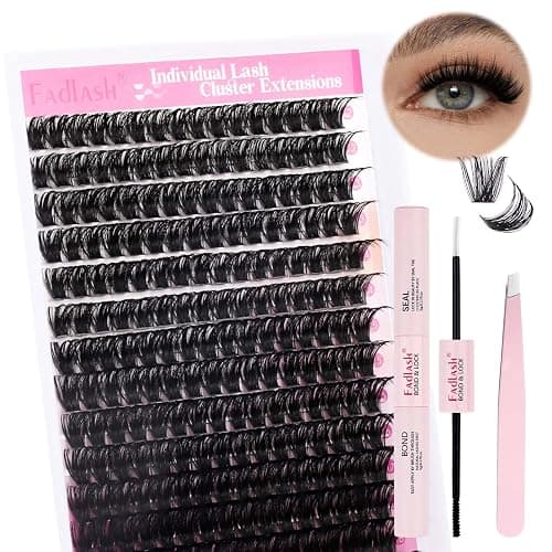 FADLASH Lash Extension DIY Kit Volume Fluffy Lash Clusters D Curl Cluster Lashes with Lash Bond and Seal Lash Tweezers for DIY Eyelash Extension at Home for Self Use（Kit 100D-0.07D-12-18MIX） - Image 1