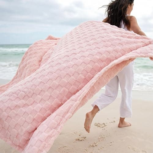 Bedsure GentleSoft Baby Pink Throw Blanket for Couch - Checkered Fleece Blankets Gifts for Women Girls, Cute Soft Cozy Throw for Bedroom Home Decor Gifts, 50x60 Inches thumbnail 2