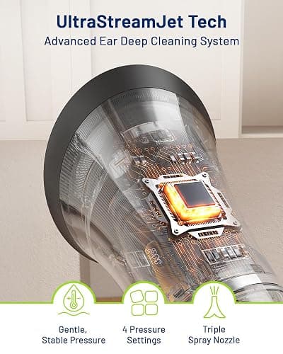 KAUGIC Upgraded Ear Wax Removal with One-Piece Waste Tank, Safe Cleaner with Water Temperature Sensor, Effective Ear Irrigation Kit & USB-A to C Cable, IPX7, Black thumbnail 6