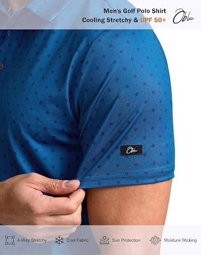 Obla Mens Golf Polo Shirts Short Sleeve Dry Fit Performance Moisture Wicking Casual Print Collared Golf Shirts for Men thumbnail 5