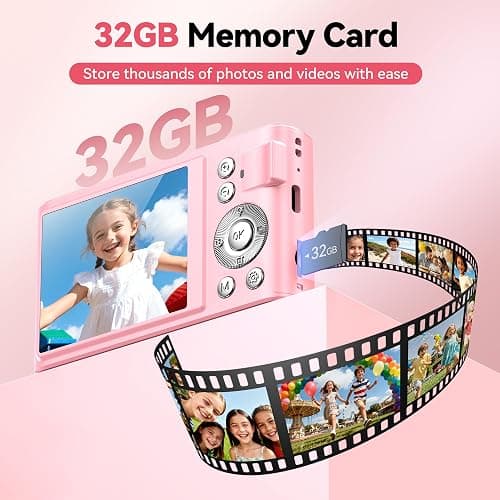Digital Camera 4K for Kids: 48MP Pink Camera for Teens Photography - Christmas Birthday Gifts for Girls - 16X Zoom Shoot for Vlogging - Compact Camera for 6 7 8 9 10 Years Old- Toys for Toddler thumbnail 6
