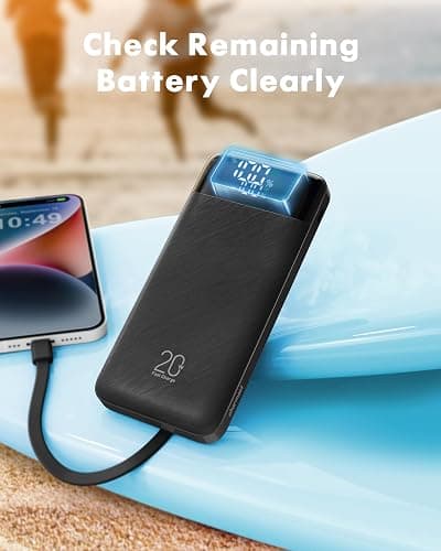 charmast 20000mAh Portable Charger with Built in Cables, 22.5W Travel Power Bank Fast Charging, USB C Cell Phone Battery Pack for iPhone 16/15/14/13/12/11 Series, iPad, Samsung, Android, Tablet thumbnail 7