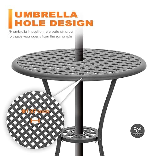 NUU GARDEN Bistro Set 3 Piece Outdoor All Weather Cast Aluminum Patio Bistro Set Patio Table and Chairs Set of 2 with Umbrella Hole for Backyard, Balcony, Front Porch, Lawn, Black thumbnail 6
